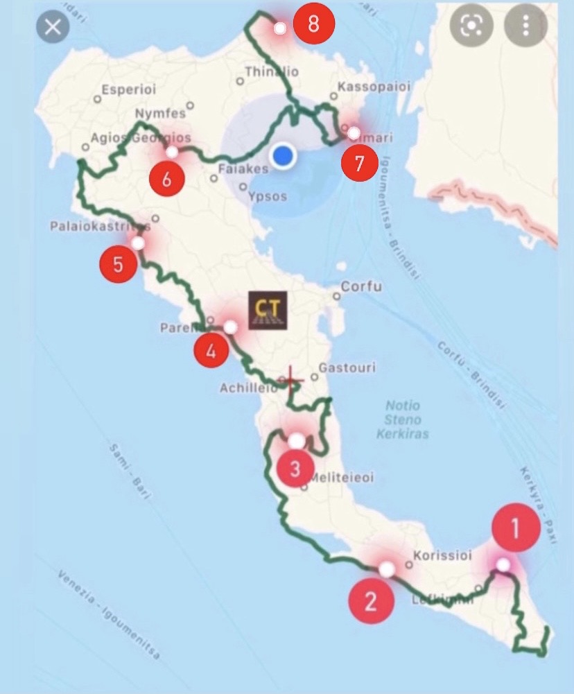 Corfu Trail rute kort